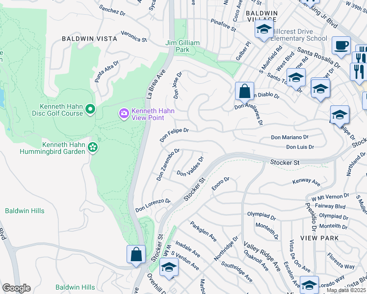 map of restaurants, bars, coffee shops, grocery stores, and more near 4508 Don Timoteo Drive in Los Angeles