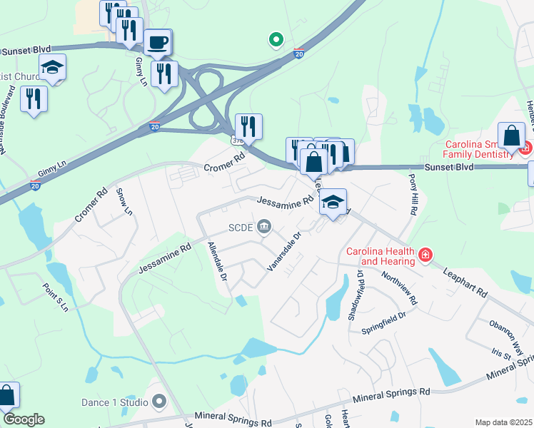 map of restaurants, bars, coffee shops, grocery stores, and more near 501 Carberry Court in West Columbia