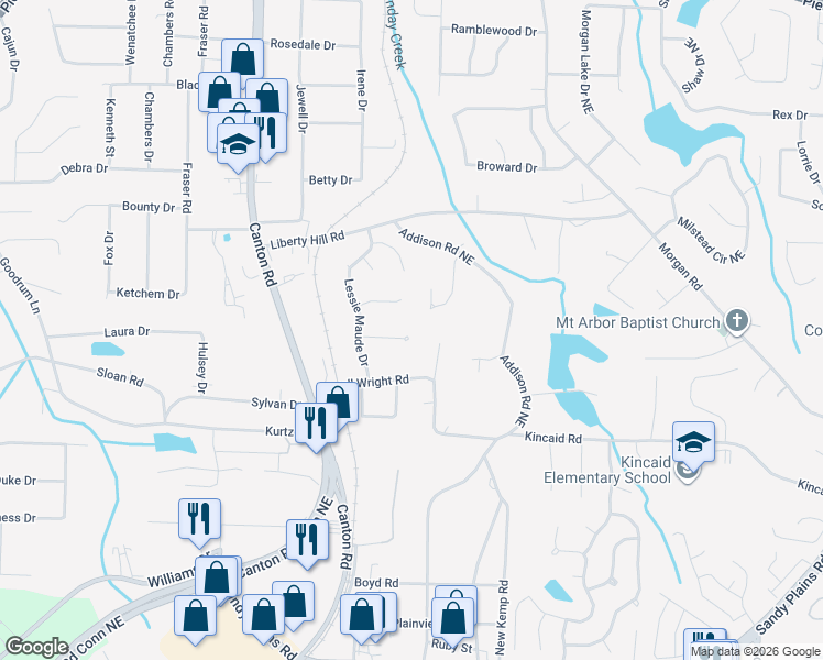 map of restaurants, bars, coffee shops, grocery stores, and more near 1037 Sarah Frances Circle in Marietta