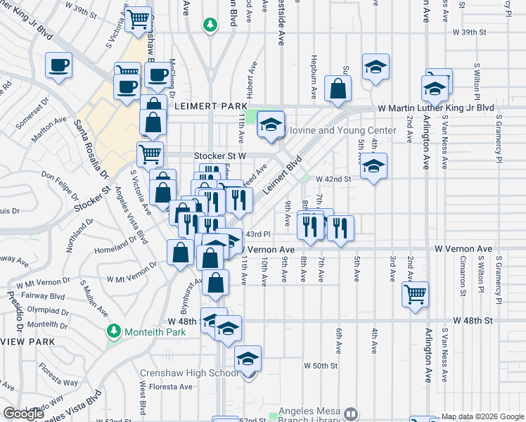 map of restaurants, bars, coffee shops, grocery stores, and more near 4305 Garthwaite Avenue in Los Angeles