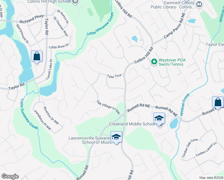 map of restaurants, bars, coffee shops, grocery stores, and more near 1818 Collins Hill Road in Lawrenceville