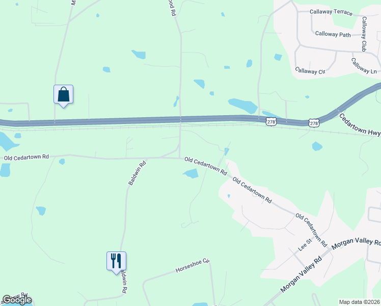 map of restaurants, bars, coffee shops, grocery stores, and more near 424 Old Cedartown Road in Rockmart