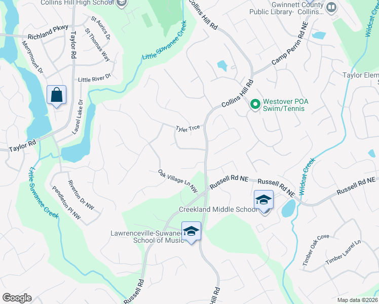 map of restaurants, bars, coffee shops, grocery stores, and more near 1818 Collins Hill Road in Lawrenceville