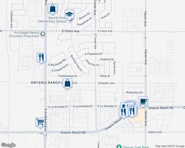 map of restaurants, bars, coffee shops, grocery stores, and more near 3773 Burning Tree Drive in Ontario