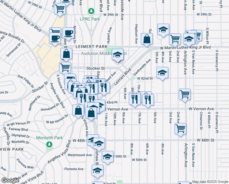 map of restaurants, bars, coffee shops, grocery stores, and more near 4305 Garthwaite Avenue in Los Angeles
