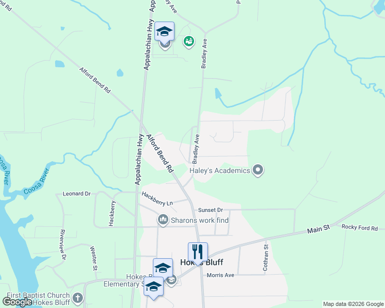 map of restaurants, bars, coffee shops, grocery stores, and more near 2350 Cypress Bend Circle in Gadsden