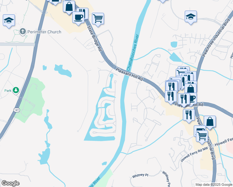 map of restaurants, bars, coffee shops, grocery stores, and more near 9175 Etching Overlook in Duluth
