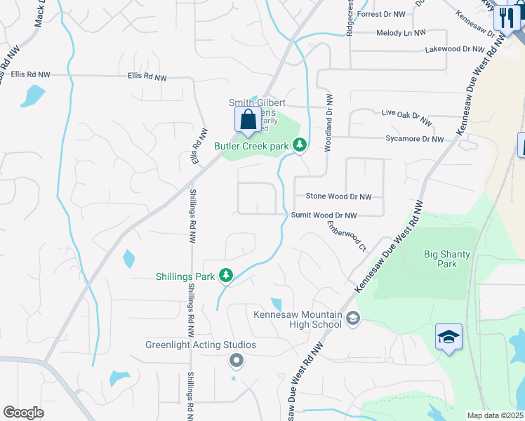 map of restaurants, bars, coffee shops, grocery stores, and more near 6015 Sumit Court Northwest in Kennesaw