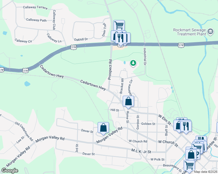 map of restaurants, bars, coffee shops, grocery stores, and more near 0 Prospect Road in Rockmart