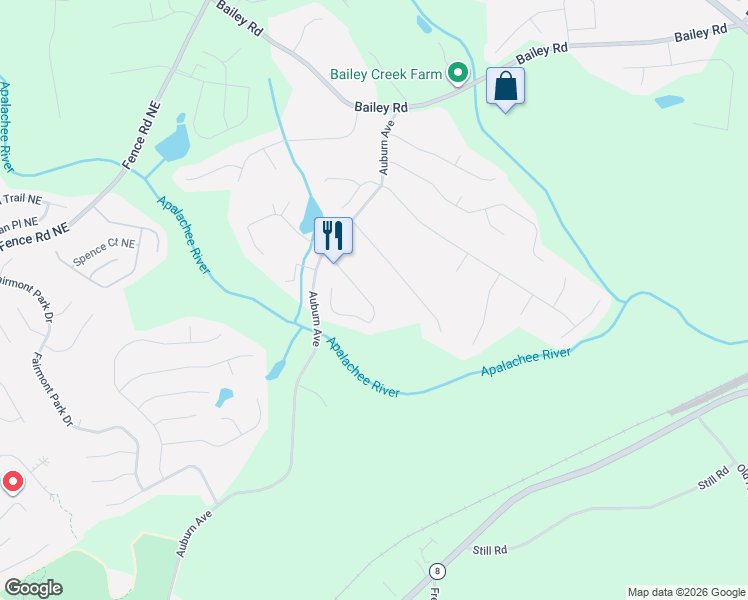 map of restaurants, bars, coffee shops, grocery stores, and more near 425 Roland Manor Drive in Dacula