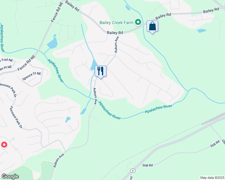 map of restaurants, bars, coffee shops, grocery stores, and more near 465 Roland Manor Drive in Dacula