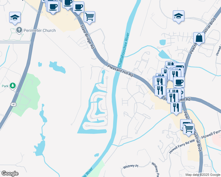 map of restaurants, bars, coffee shops, grocery stores, and more near 9175 Etching Overlook in Duluth