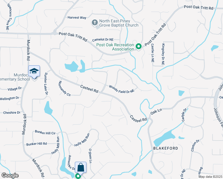 map of restaurants, bars, coffee shops, grocery stores, and more near 3322 Woods Field Drive Northeast in Marietta
