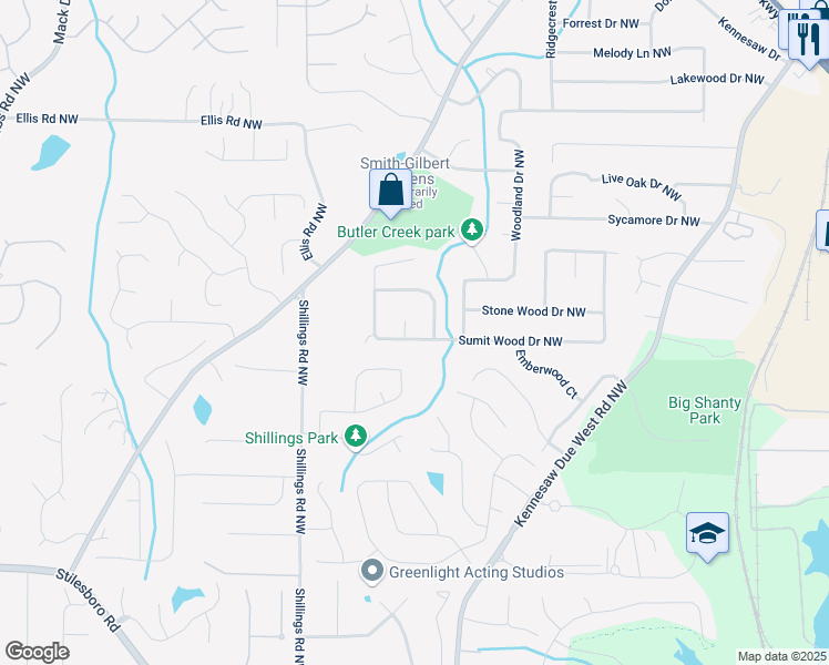 map of restaurants, bars, coffee shops, grocery stores, and more near 6015 Sumit Court Northwest in Kennesaw