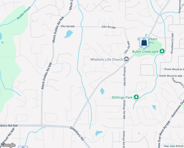 map of restaurants, bars, coffee shops, grocery stores, and more near 2817 Crestwicke Drive Northwest in Kennesaw