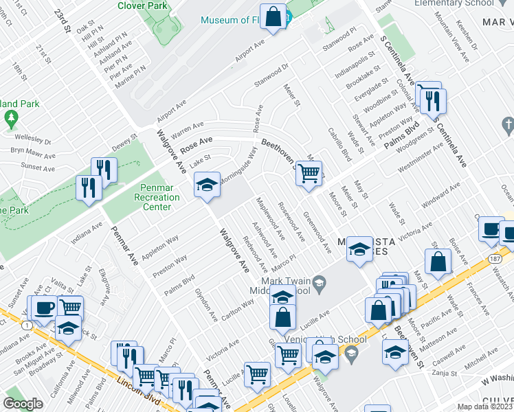 map of restaurants, bars, coffee shops, grocery stores, and more near 3457 Maplewood Avenue in Los Angeles