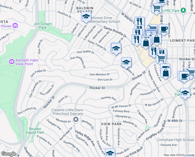map of restaurants, bars, coffee shops, grocery stores, and more near 4237 Don Luis Drive in Los Angeles