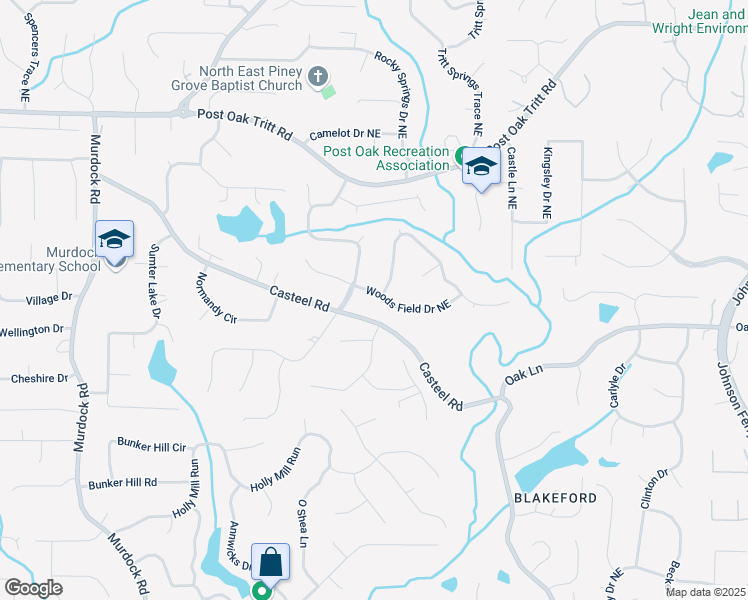 map of restaurants, bars, coffee shops, grocery stores, and more near 3322 Woods Field Drive Northeast in Marietta