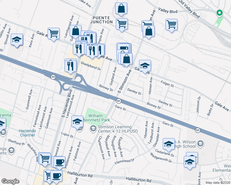 map of restaurants, bars, coffee shops, grocery stores, and more near 1241 Anders Avenue in Hacienda Heights