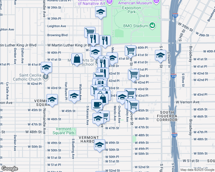 map of restaurants, bars, coffee shops, grocery stores, and more near 4228 Vermont Avenue in Los Angeles
