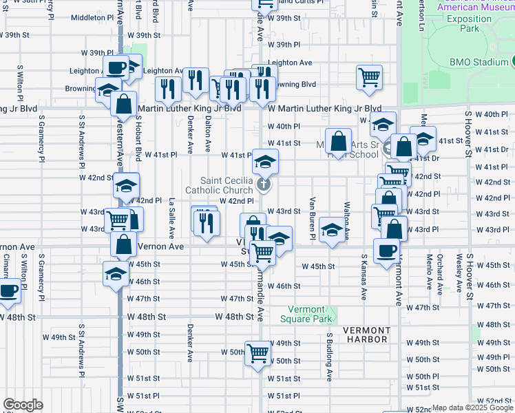map of restaurants, bars, coffee shops, grocery stores, and more near 4227 Normandie Avenue in Los Angeles