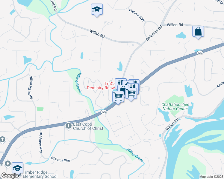map of restaurants, bars, coffee shops, grocery stores, and more near 1214 Lake Pointe Circle in Roswell