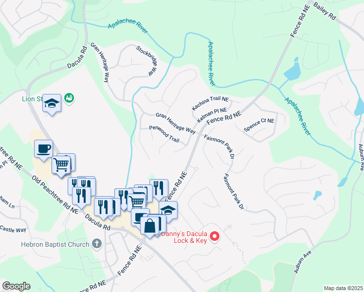 map of restaurants, bars, coffee shops, grocery stores, and more near 2352 Kelman Place in Dacula