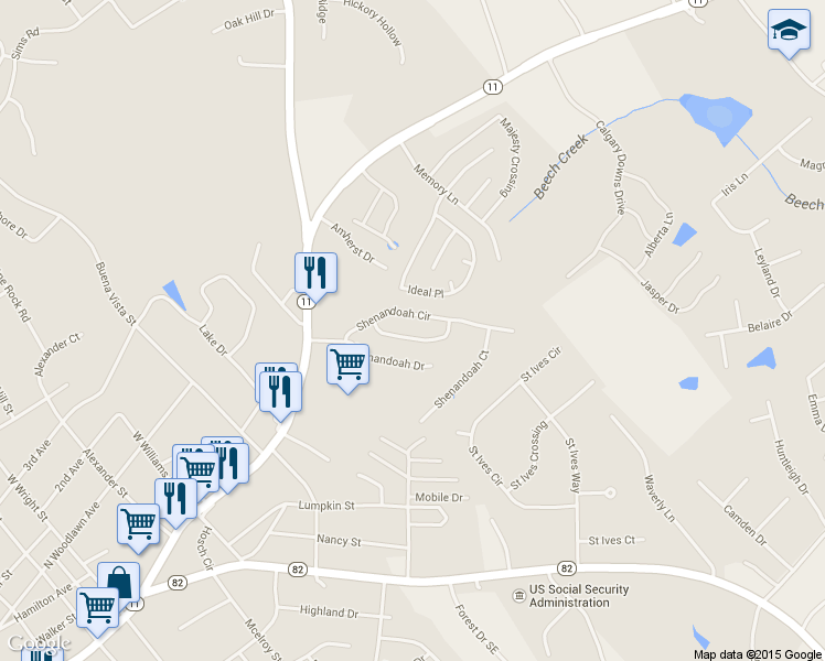map of restaurants, bars, coffee shops, grocery stores, and more near 512 Shenandoah Lane in Winder