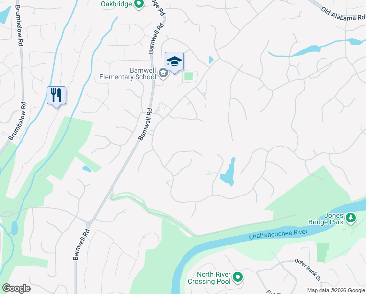 map of restaurants, bars, coffee shops, grocery stores, and more near 1245 Stuart Ridge in Alpharetta