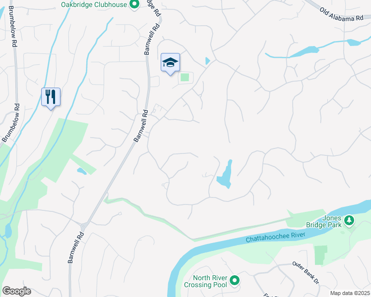 map of restaurants, bars, coffee shops, grocery stores, and more near 1255 Stuart Ridge in Alpharetta