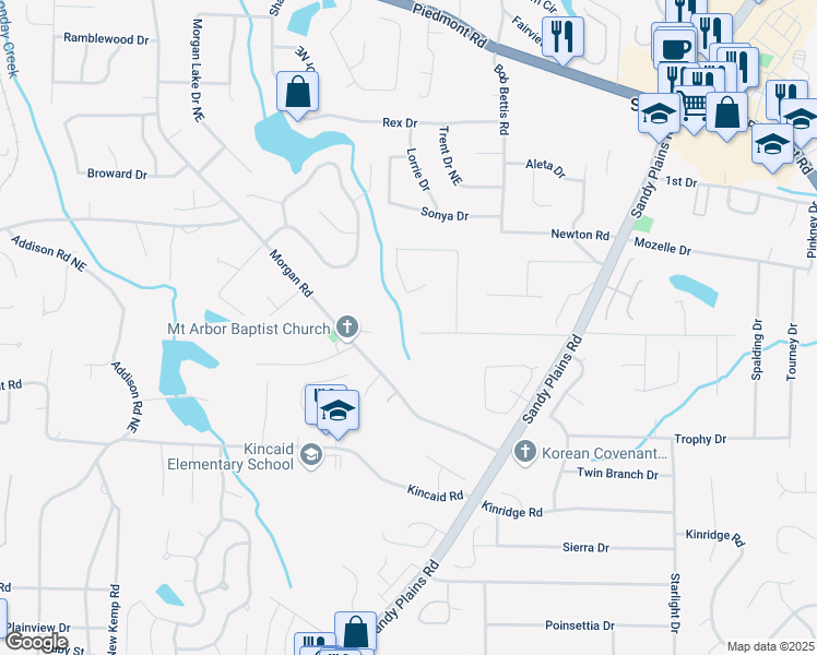 map of restaurants, bars, coffee shops, grocery stores, and more near 1555 Whitlock Road in Marietta
