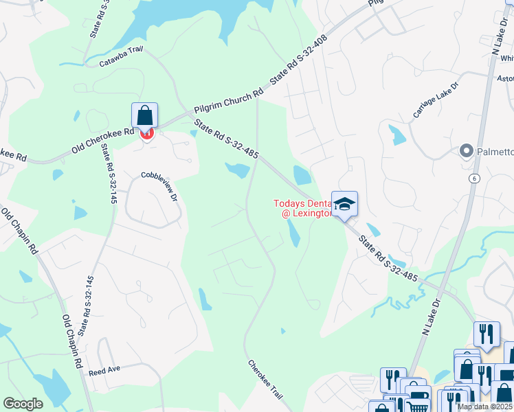map of restaurants, bars, coffee shops, grocery stores, and more near 604 Cherokee Trail in Lexington