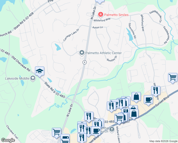map of restaurants, bars, coffee shops, grocery stores, and more near 218 Hunters Ridge Drive in Lexington