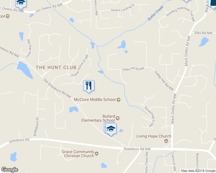 map of restaurants, bars, coffee shops, grocery stores, and more near 3659 Valley Hill Road Northwest in Kennesaw