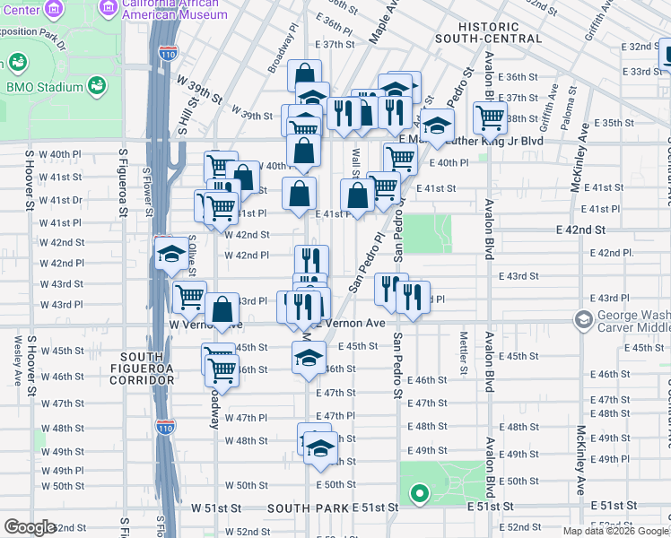 map of restaurants, bars, coffee shops, grocery stores, and more near 4252 Woodlawn Avenue in Los Angeles