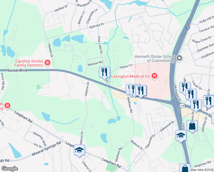 map of restaurants, bars, coffee shops, grocery stores, and more near 3220 Summer Place Drive in West Columbia