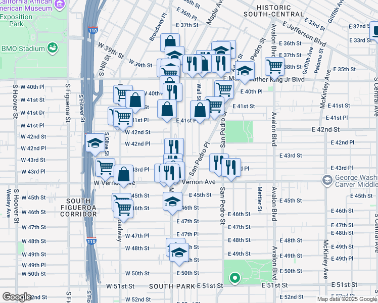 map of restaurants, bars, coffee shops, grocery stores, and more near 4231 Wall Street in Los Angeles