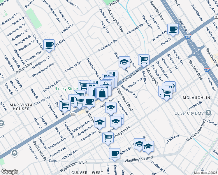 map of restaurants, bars, coffee shops, grocery stores, and more near in Los Angeles