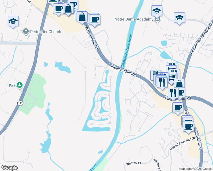 map of restaurants, bars, coffee shops, grocery stores, and more near 9305 Saint Georgen Common in Duluth