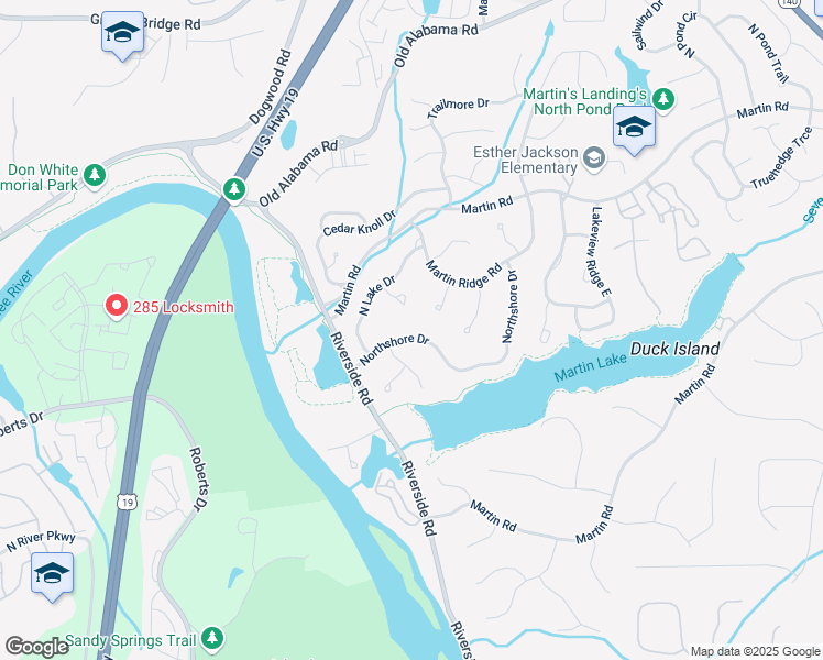 map of restaurants, bars, coffee shops, grocery stores, and more near 1080 Northshore Drive in Roswell