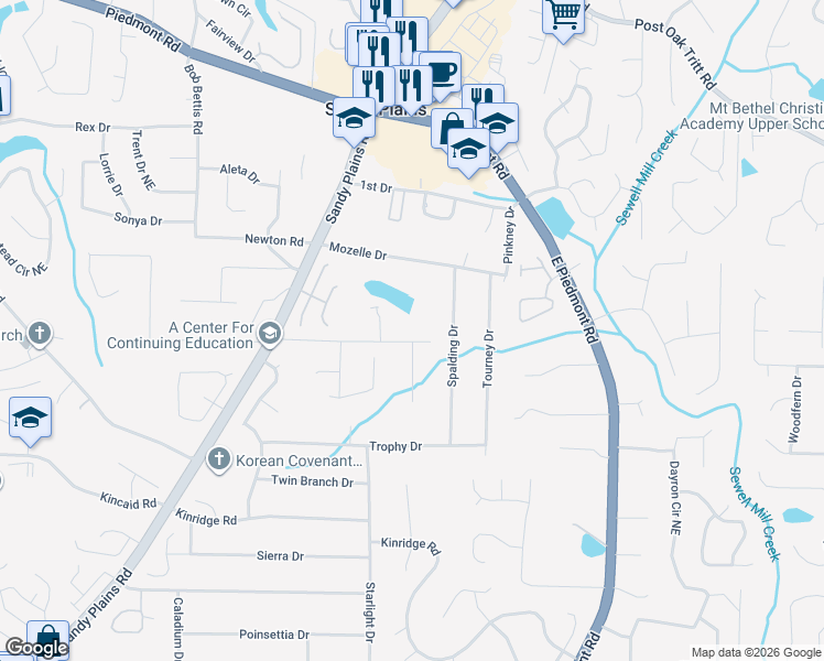 map of restaurants, bars, coffee shops, grocery stores, and more near 1997 Hill Road in Marietta