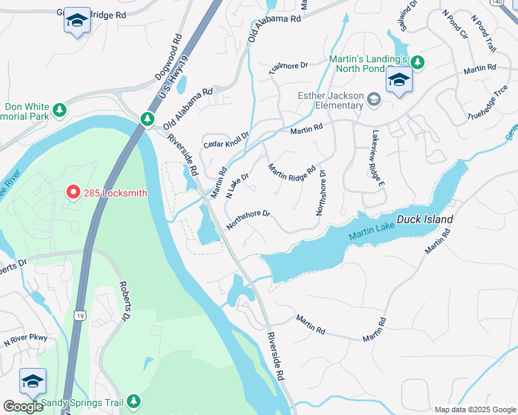 map of restaurants, bars, coffee shops, grocery stores, and more near 1080 Northshore Drive in Roswell