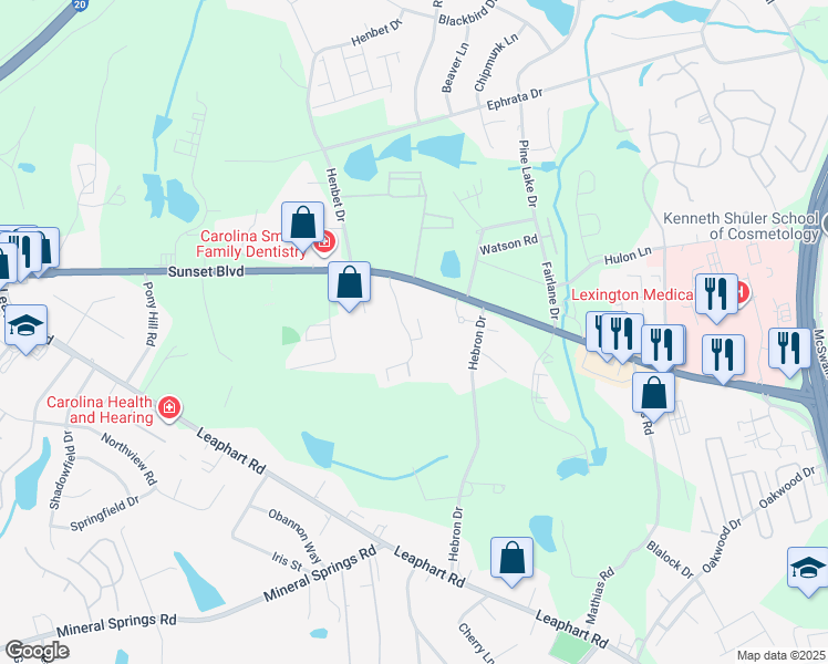map of restaurants, bars, coffee shops, grocery stores, and more near 129 Saluda Woods Court in West Columbia