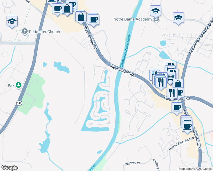 map of restaurants, bars, coffee shops, grocery stores, and more near 9305 Saint Georgen Common in Duluth