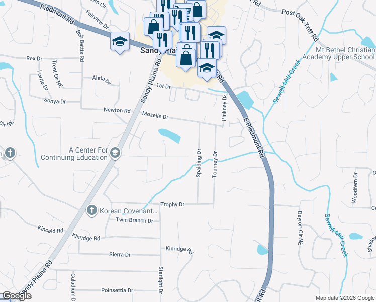 map of restaurants, bars, coffee shops, grocery stores, and more near 1997 Hill Road in Marietta