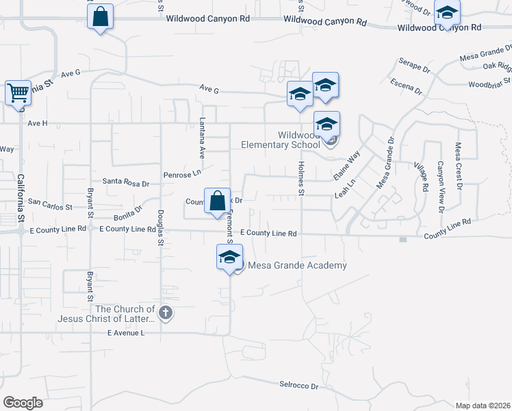 map of restaurants, bars, coffee shops, grocery stores, and more near 13609 Country Creek Court in Yucaipa