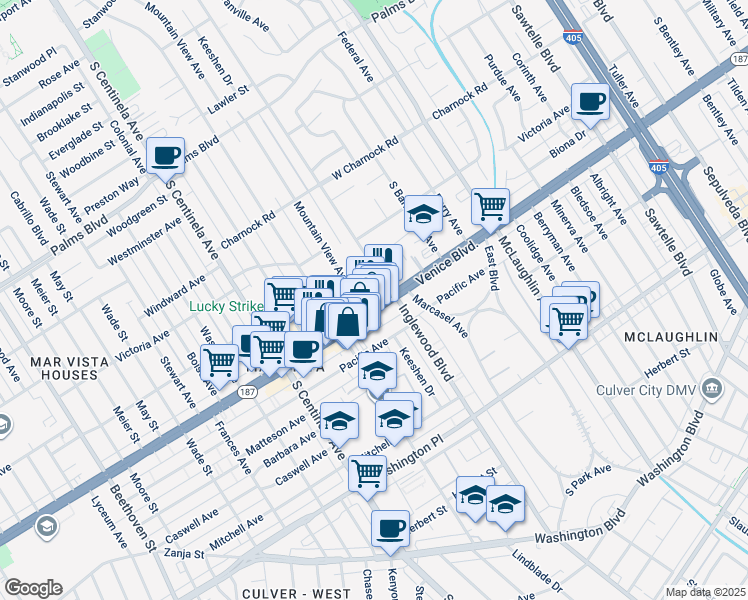 map of restaurants, bars, coffee shops, grocery stores, and more near in Los Angeles