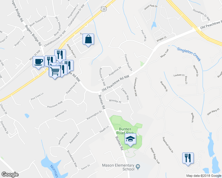 map of restaurants, bars, coffee shops, grocery stores, and more near 2503 Winsley Pl in Duluth