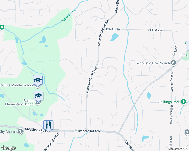 map of restaurants, bars, coffee shops, grocery stores, and more near 3315 Hackmatack Drive Northwest in Kennesaw