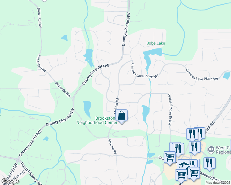 map of restaurants, bars, coffee shops, grocery stores, and more near 5700 Hollowbrooke Trail Northwest in Acworth